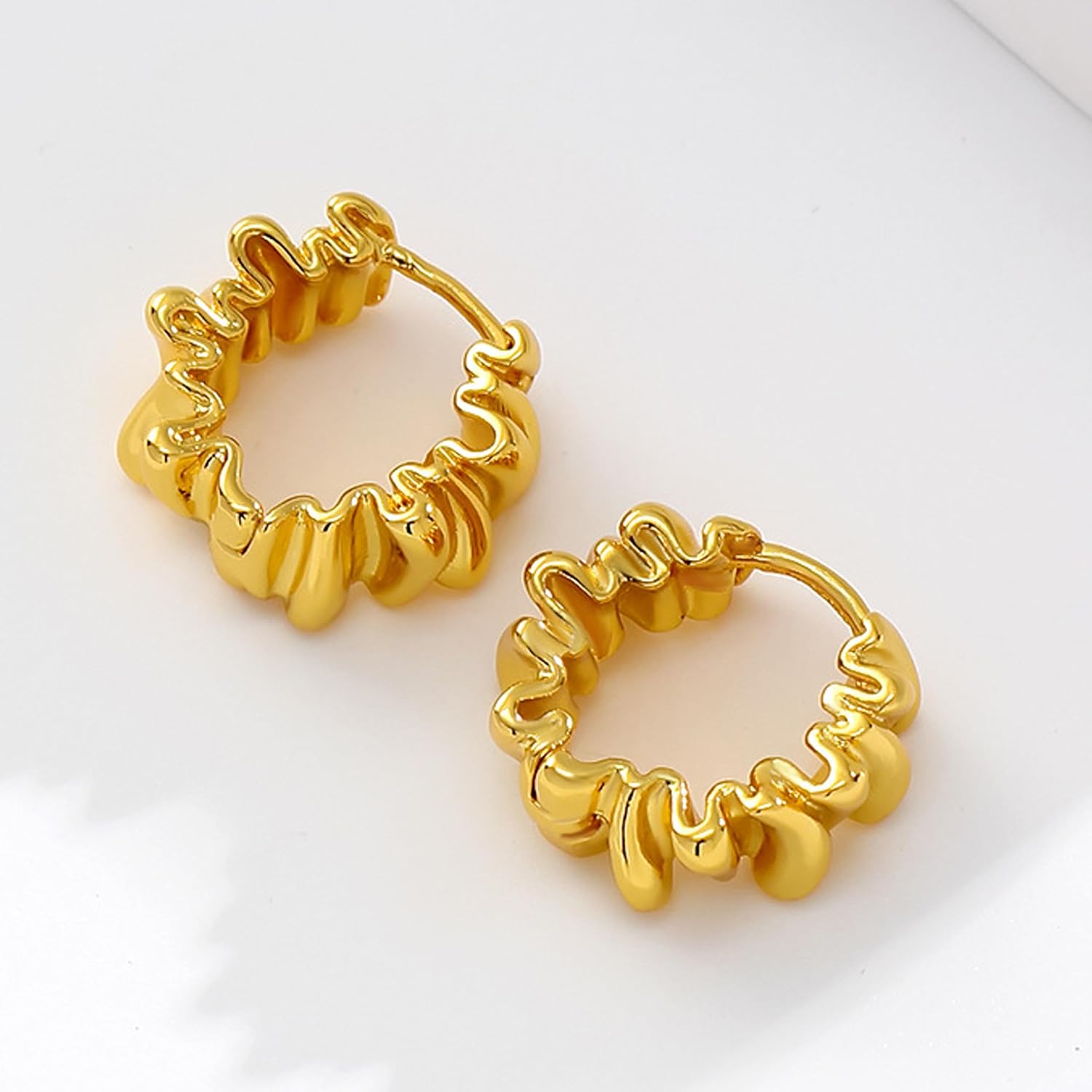 Chunky Hoop Earrings for Women Trendy 14k Gold Plated Irregular Hoop Earrings Twisted Hoop Earrings Lightweight Geometric Statement Earrings Fashion Gold Jewelry Gift - Image 7