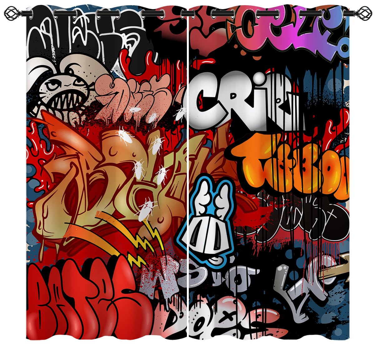 Abstract Graffiti Blackout Curtains for Girls Boy Home Decor, Modern Urban Street Wall Graffiti Art Grommet Thermal Insulated Drapes Darkening Window