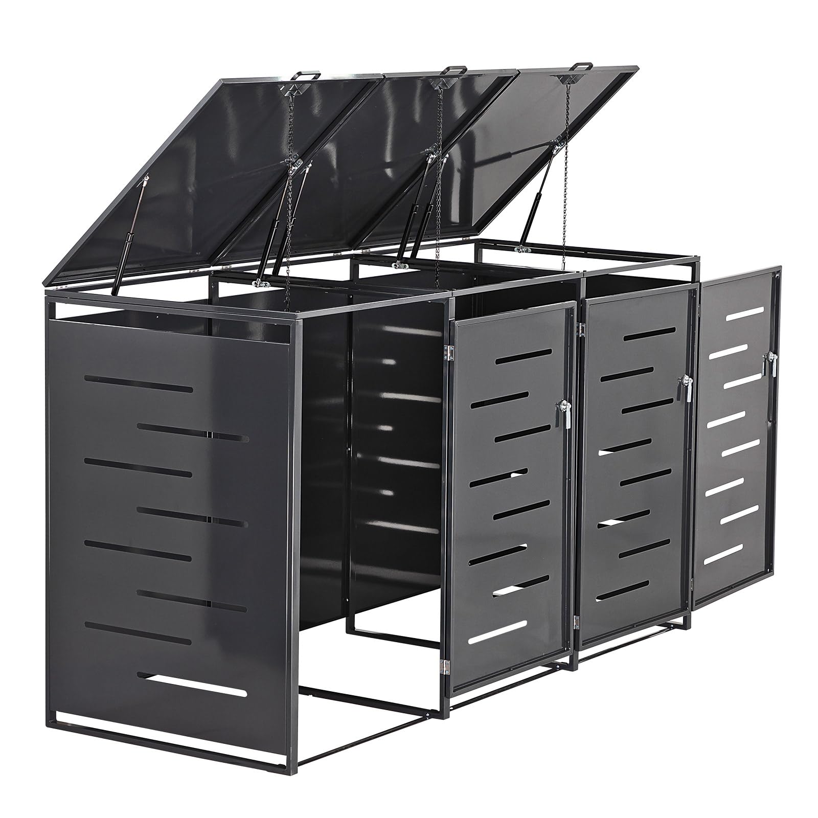 DEMA Mülltonnenbox 3er Anthrazit 240L Metall abschließbar Gasdruckfedern | Abfallbox, Müllbox, Tonnenverkleidung, Outdoor Storage, Gerätebox, RAL 7016 Design, Garten Ordnung