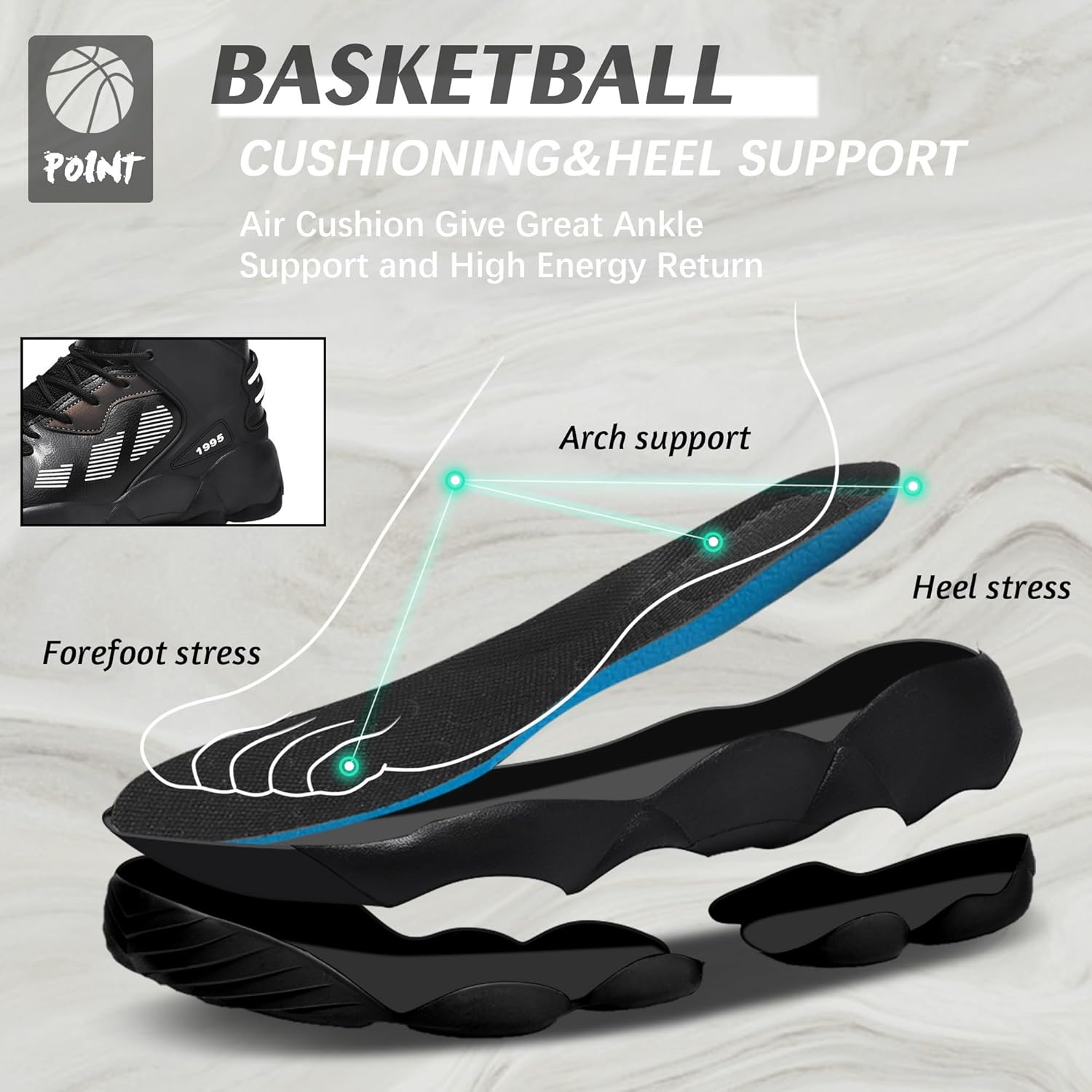 CJSPORX Men's Basketball Shoes Breathable Non-Slip Sneakers Fashionable Sports