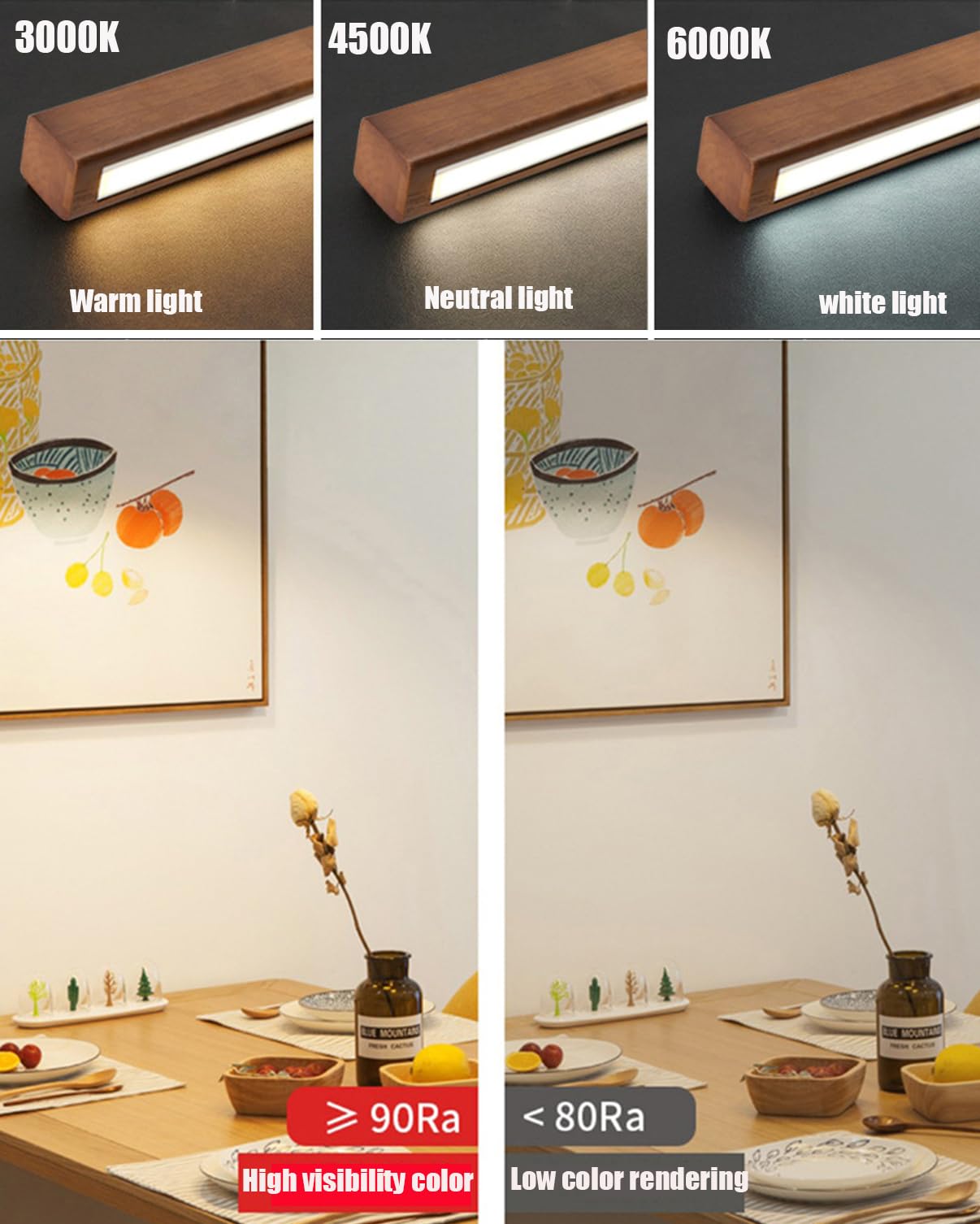 da a Sospensione lineare con Telecomando, Tavolo da Pranzo a LED in Legno dimmerabile, da di Design, Dario per Cucina, Ufficio (Wood-1, 150 cm) (Wood1 60 cm)