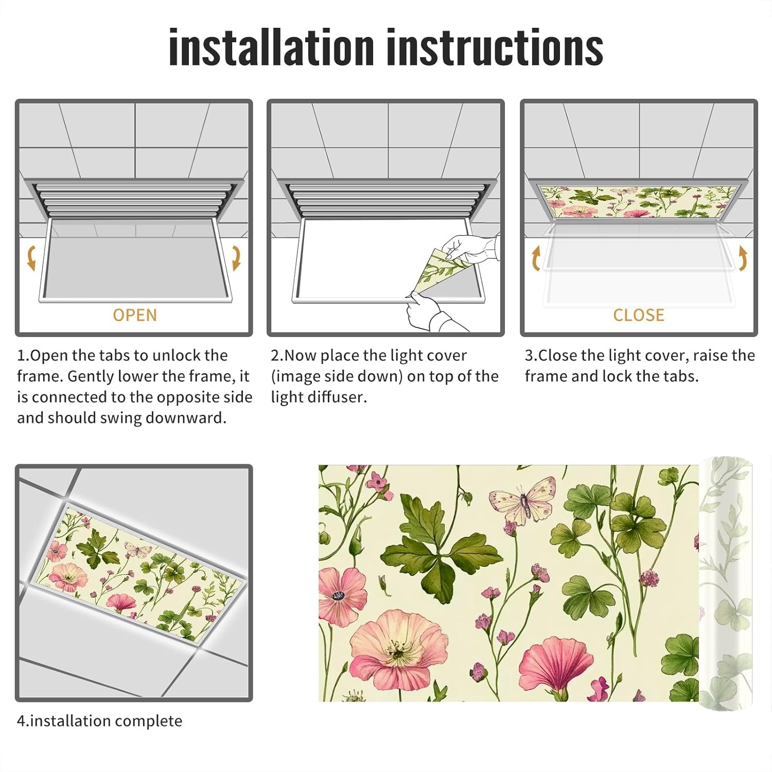 Fluorescent Light Covers for Classroom Office - Eliminate Harsh Glare Causing Eyestrain and Headaches 2ft x 4ft LED Drop Ceiling Light Decoration Pattern