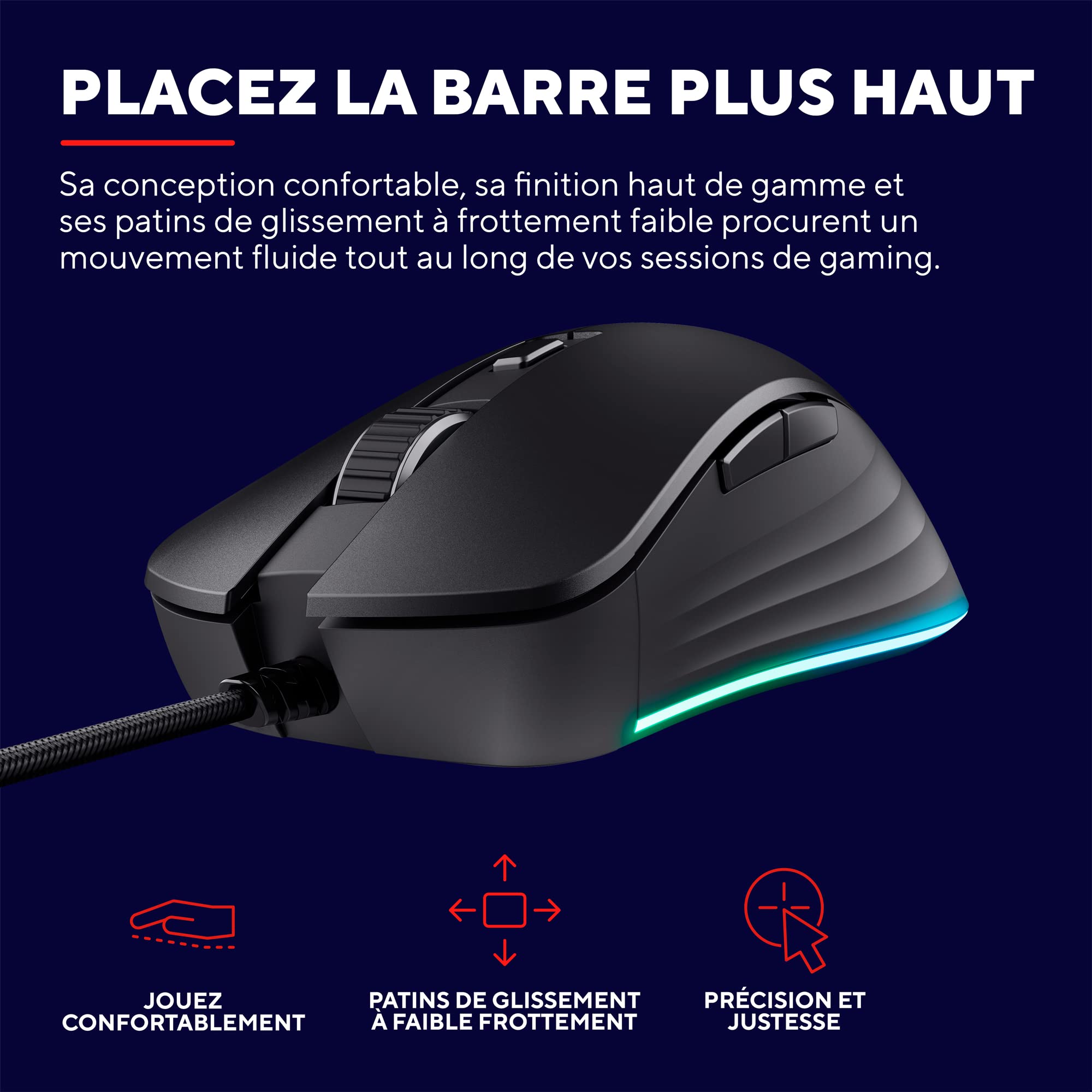 GXTrust Ybar+ Souris Gamer Haute Performance, 25600 PPP, Noir