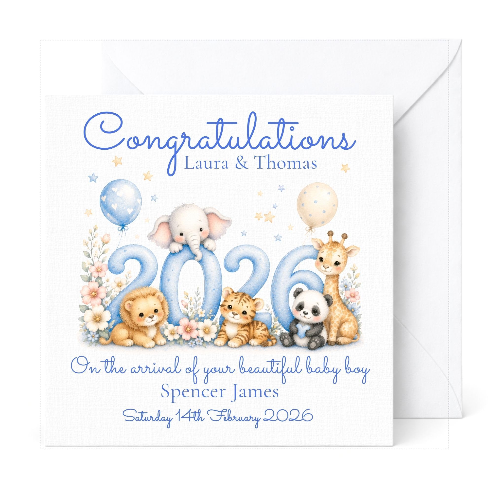 Personalised New Baby Card, Welcome to the World Little One, Custom Name & Date of Birth, Newborn Keepsake Card for Baby Boy or Girl