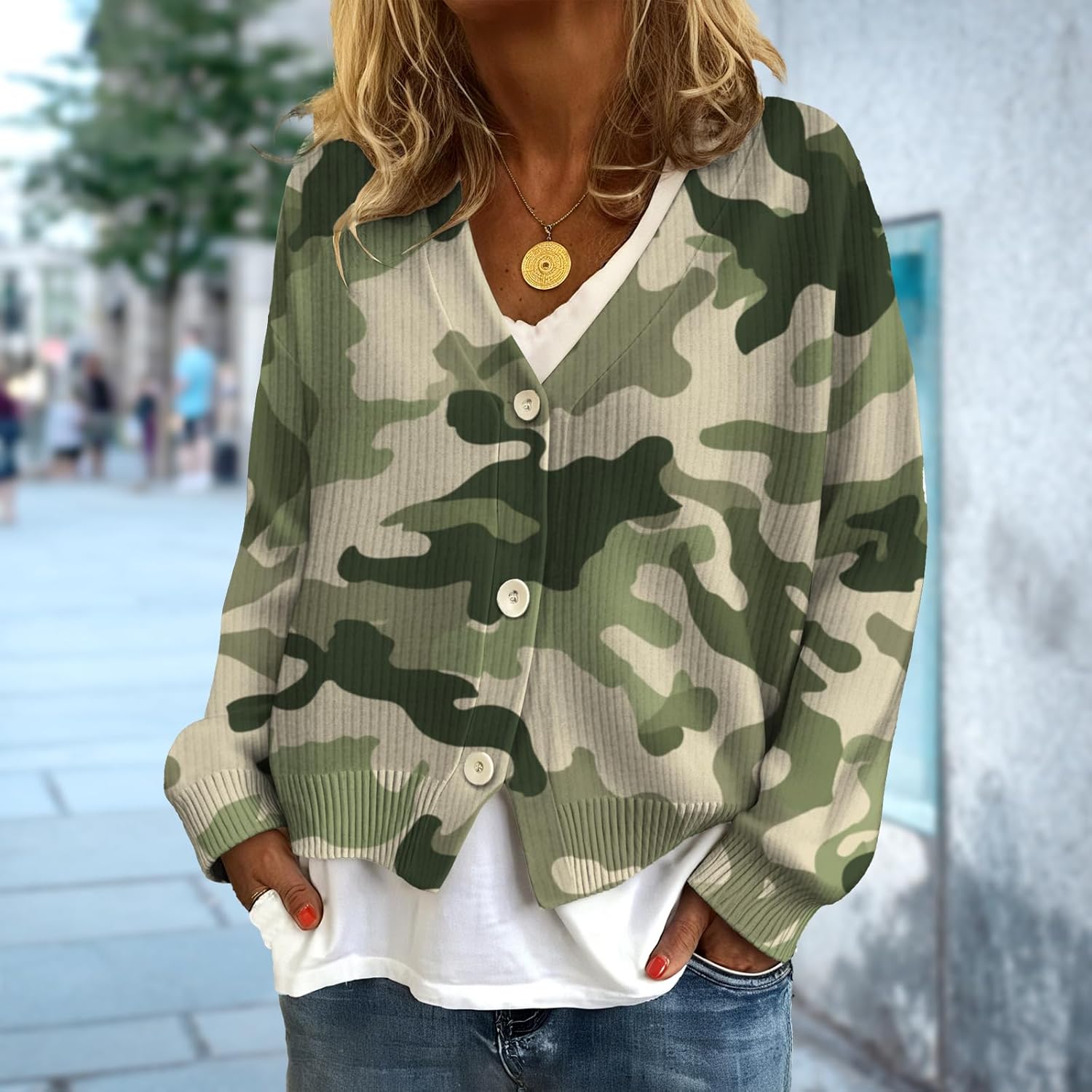 Women Sweaters Cardigan Floral Cardigan for Women Casual V Neck Open Front Long Sleeve Sweater Fashion Outfits - Image 2