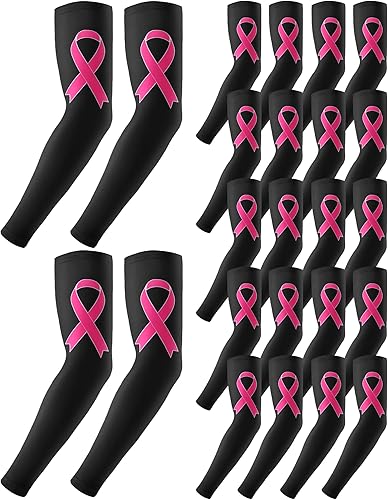 Miniatura 1 de Handepo 12 pares de mangas de concientización sobre el cáncer de mama, mangas con cinta para brazos, protección UV, manga de compresión para