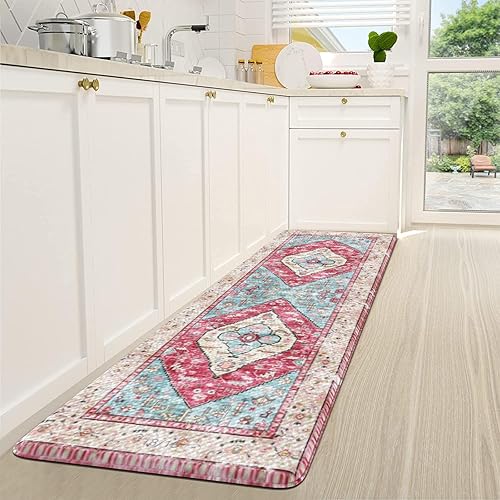 Vista 367 de KIMODE - Juego de 2 tapetes de cocina bohemios, antifatiga, antideslizantes, impermeables, ergonómicos, acolchados, cómodos, para lavandería, Caqui