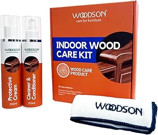 Woodson Indoor Wood Care Kit, All-in-One Cleaner, Conditioner & Protective Cream for Wood Furniture & Floors Includes Microfiber Cloth,Safe, Long-Lasting Protection