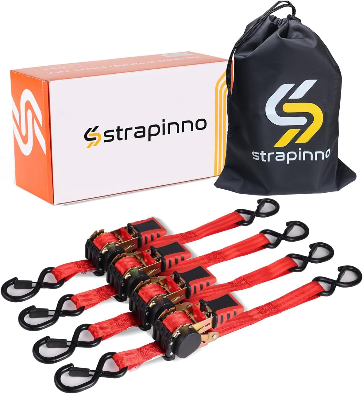 Strapinno Retractable Ratchet Straps 4-pack, 1-in x 6-ft