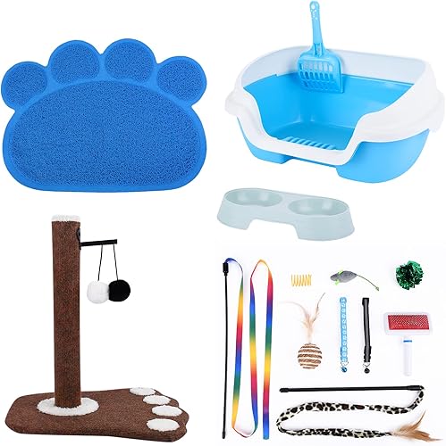 SIVEIS Kit de inicio para gatitos, juego de bandejas de arena para gatos incluye caja de arena para gatos, pala de arena para gatos, cuenco para