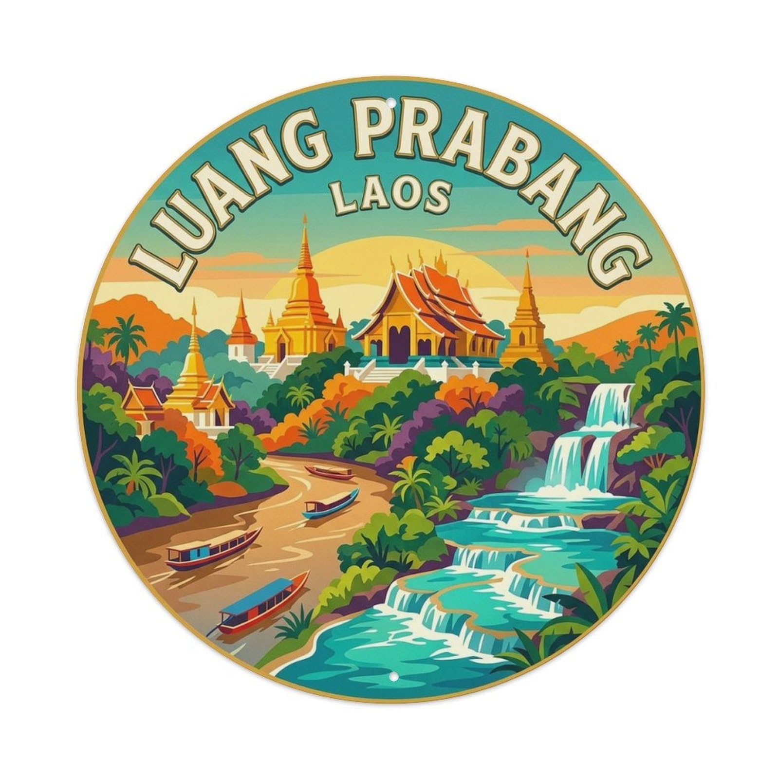 Luang Prabang Laos Vintage City Travel Landmark Metal Tin Sign