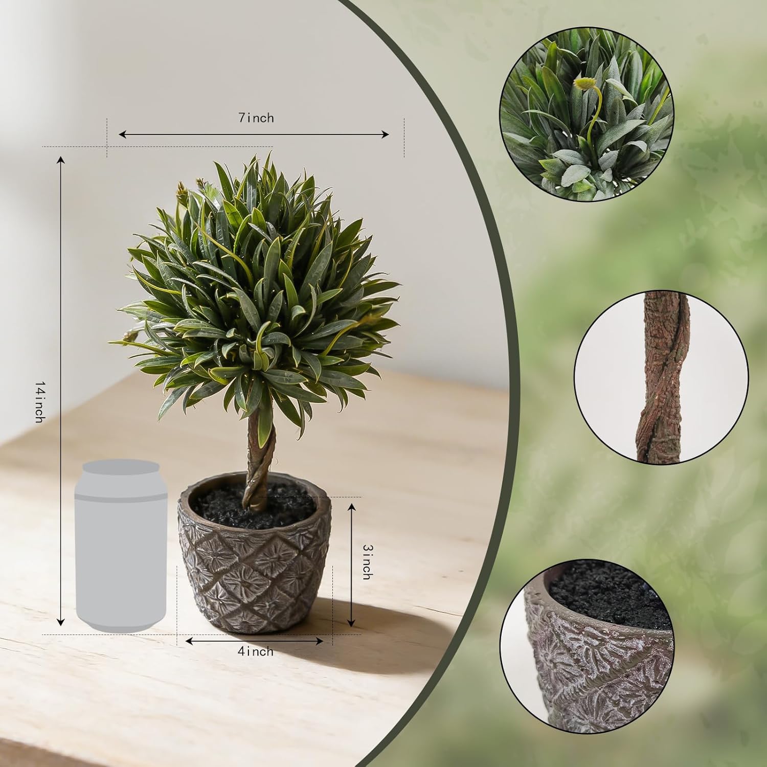 14 Inch Fake Tropical Topiary Plants, Artificial Plants Indoor, Faux Plants for Home Office Living Room Bedroom Decor with Concrete Pot