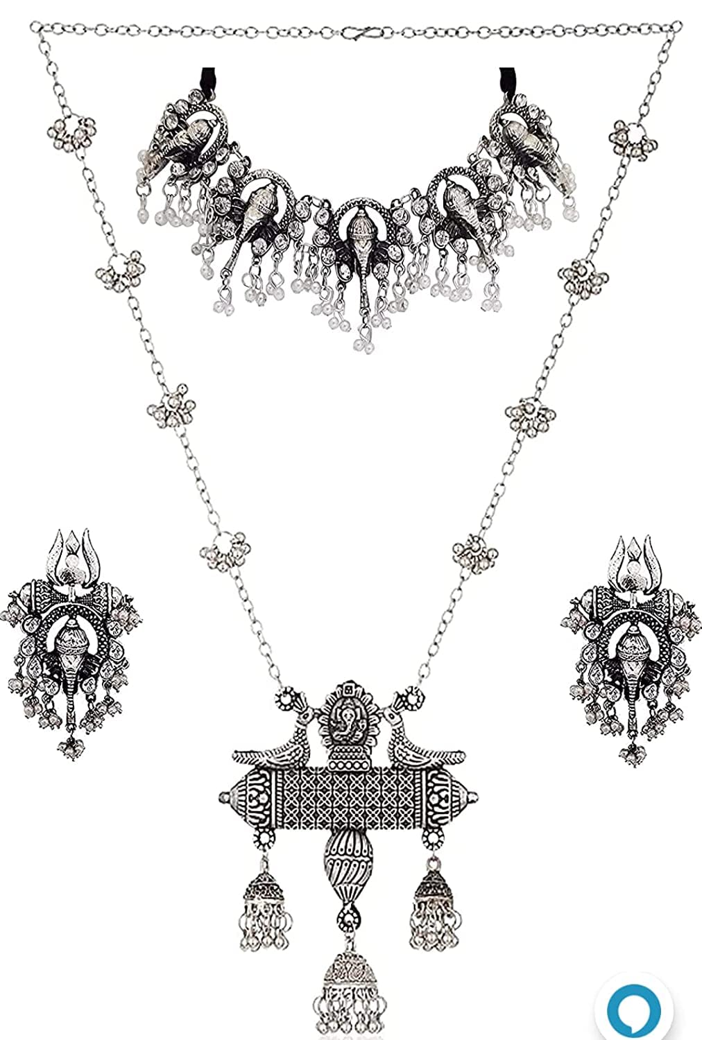 See full amazon price history chart for Molika Oxidised Silver Designer Jewellery Ganesh Choker Necklace and Long Chain Necklace Set with Earring for Women & Girls Molika Oxidised Silver Designer Jewellery Ganesh Choker Necklace and Long Chain Necklace Set with Earring for Women & Girls (B09X7WNQLF) Amazon Price History, Amazon Price Tracker