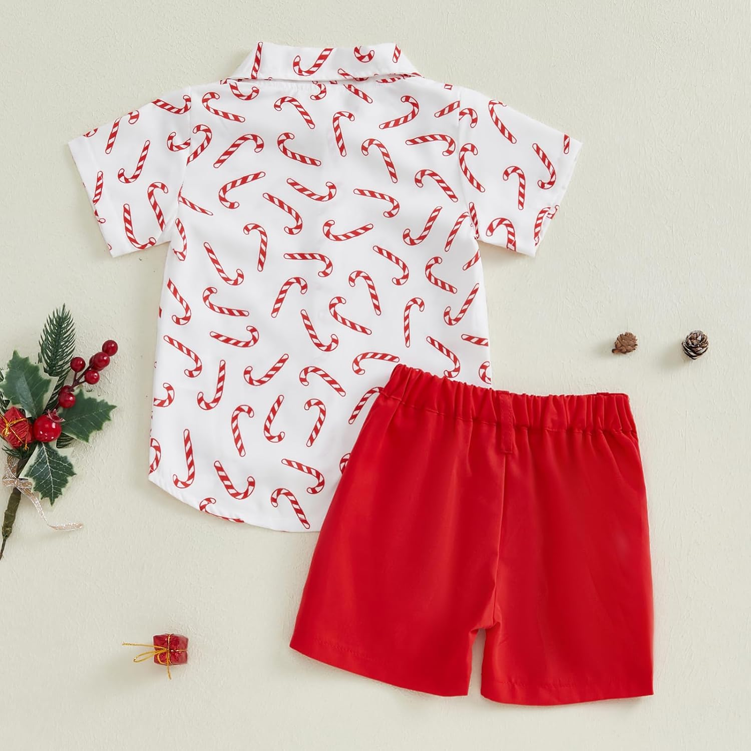 Rtnnsbbfcm Toddler Baby Boy Christmas Outfit Short Sleeve Gingerbread Man Santa Claus Button Down Shirt Top Shorts 2Pcs Set - Image 3