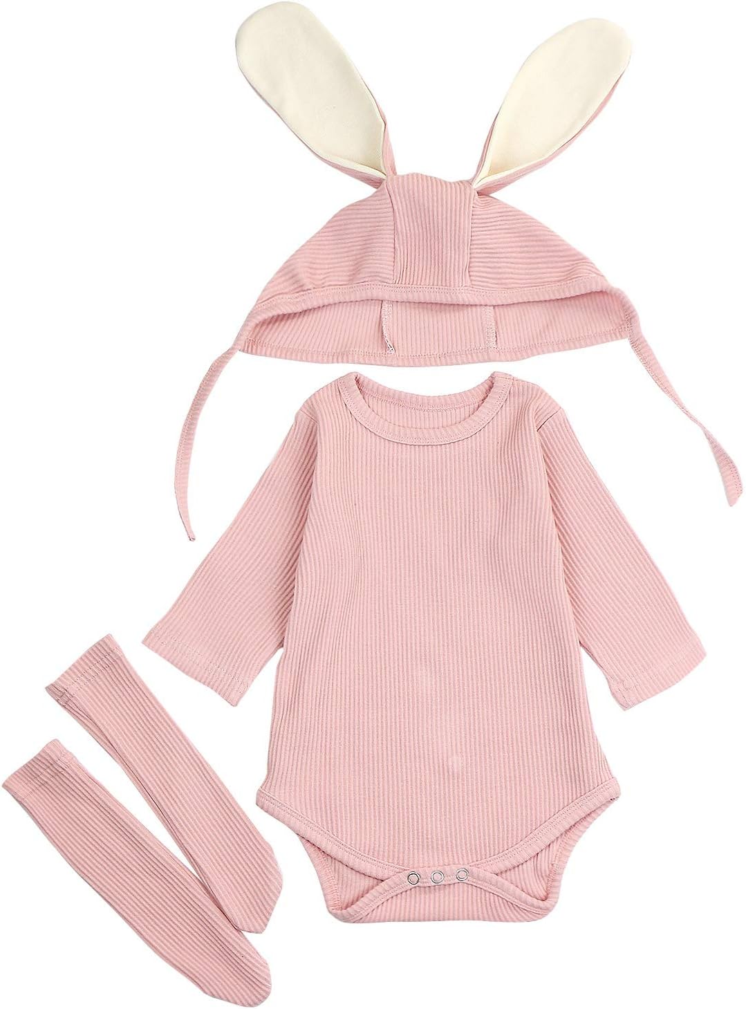 AGQT Baby Girls Easter Bunny Outfit Set Halloween Costume Rabbit Ear 3PCS Long Sleeve Animal Romper With Socks And Bunny Hat Pink Size 6-12 Months - Image 5
