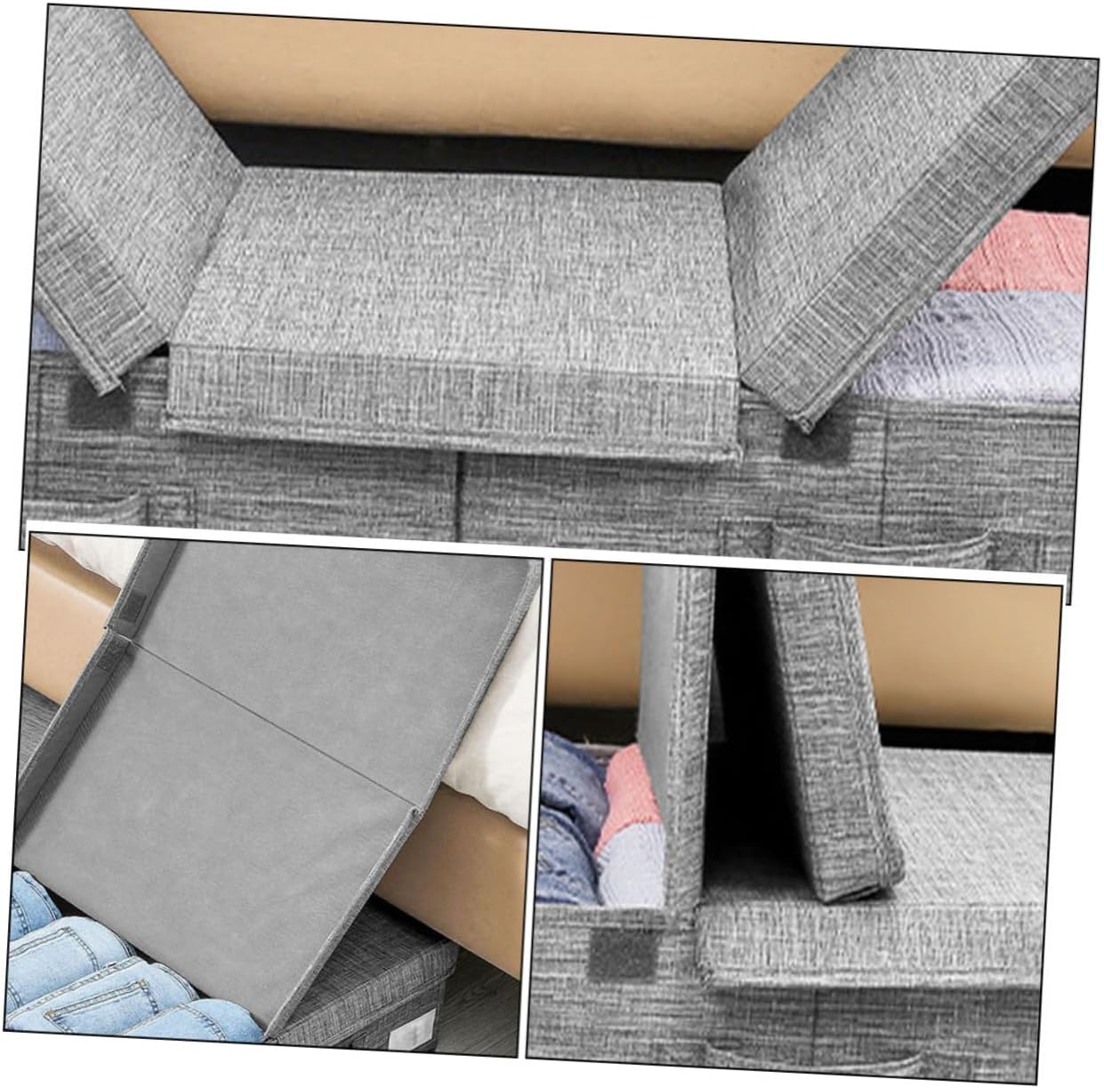 Multi-functional Foldable Garment Storage Box with Lid for Under Bed Organizer Clothes and Blanket Storage Container with Handles Household Quilts and Bedding Organizer in Gray