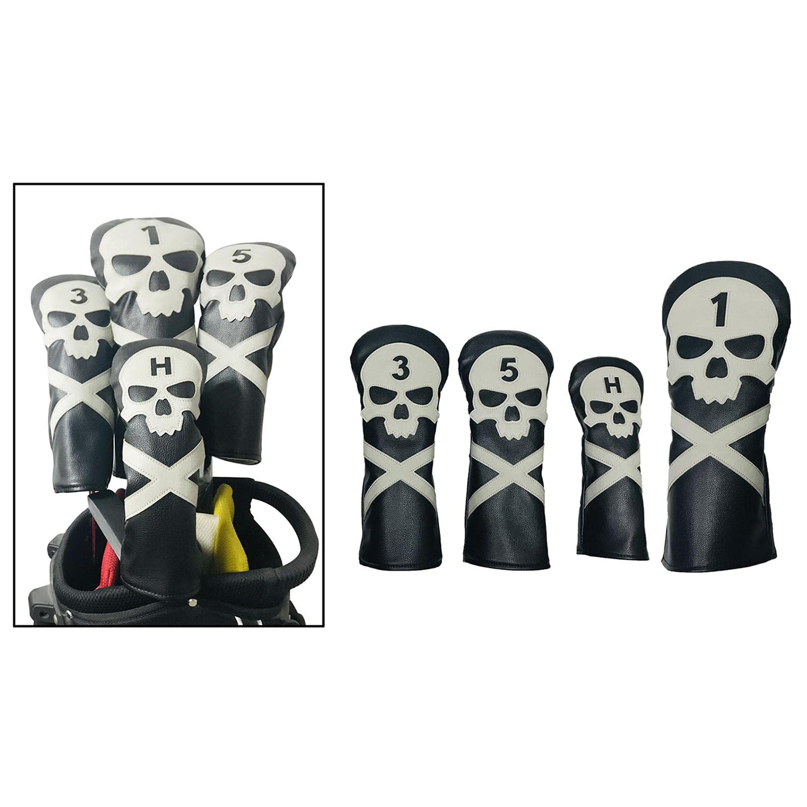 T TOOYFUL 4 PCS Club de Golf Tête en Bois - Couvre-Tête de Pilote, Bois Fairway 1 3 5 UT - Remplacement Manches Protecteur Garde avec Crâne