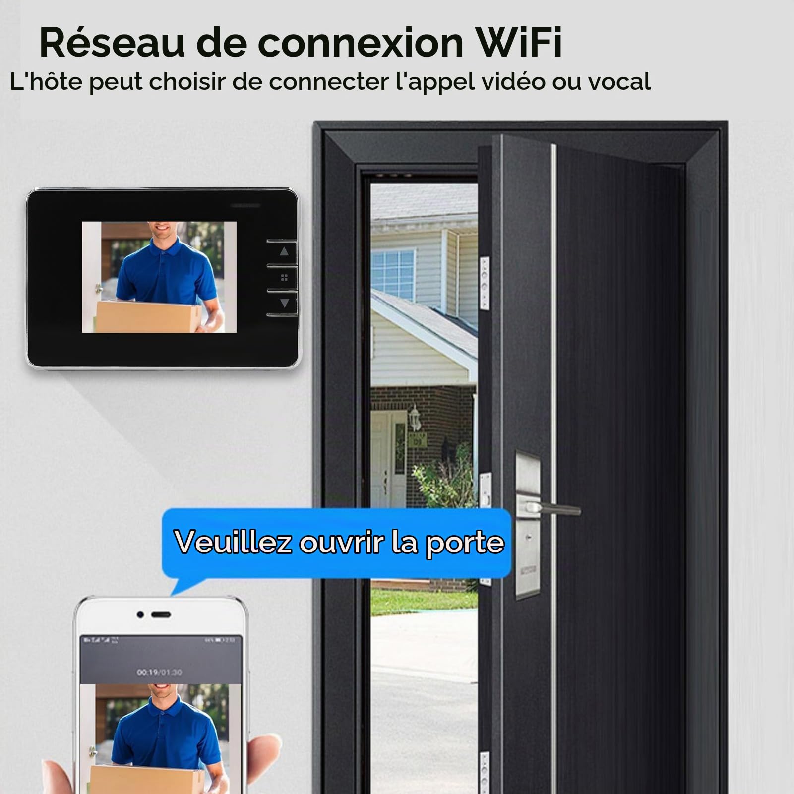 Caméra de Visualisation de Judas de Porte, Sonnette Visuelle Grand Angle 120 °, Interphone Bidirectionnel, Caméra Vidéo Intelligente, Vision Nocturne HD