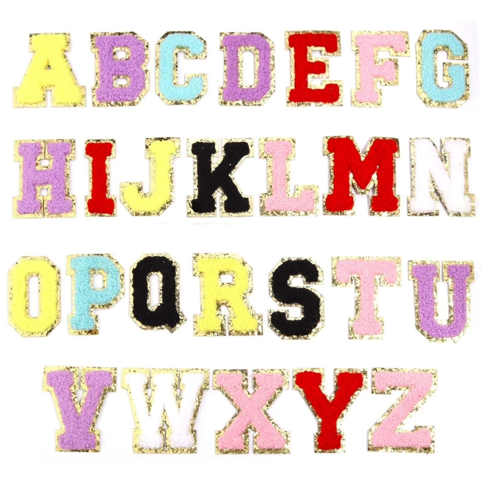Aufnäher zum Aufbügeln für Kleidung, 2 Sets, 52 Stück, Buchstaben zum Aufbügeln, Stickerei, Stoff, bunt, Alphabet, zum Aufbügeln, für selbstgemachte Taschen, Violett (zum Aufkleben)