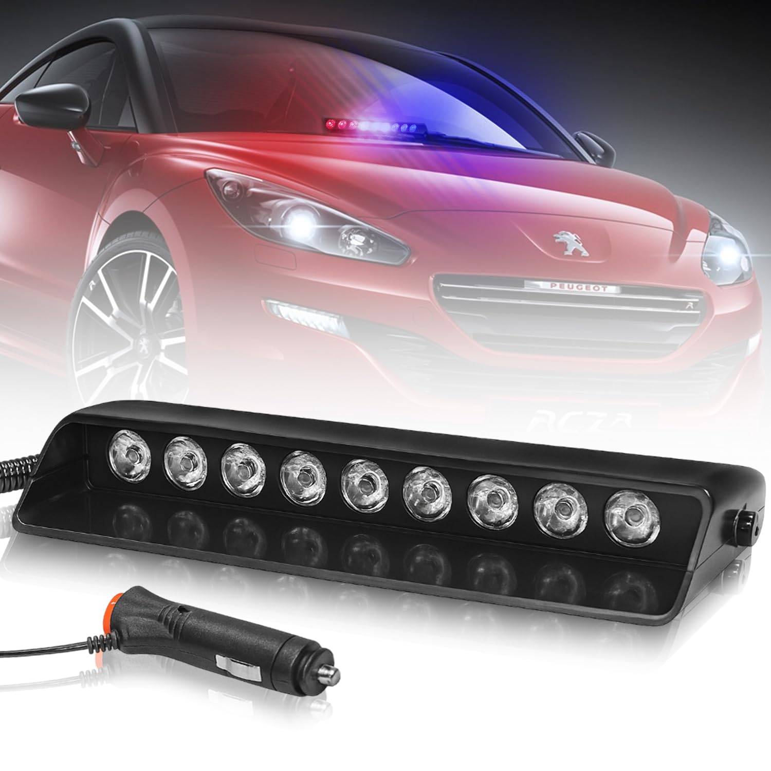 FABTEC Car Police Light 9 Led Red & Blue and White Strobe Flashing Warning Emergency Led Lights for All Cars