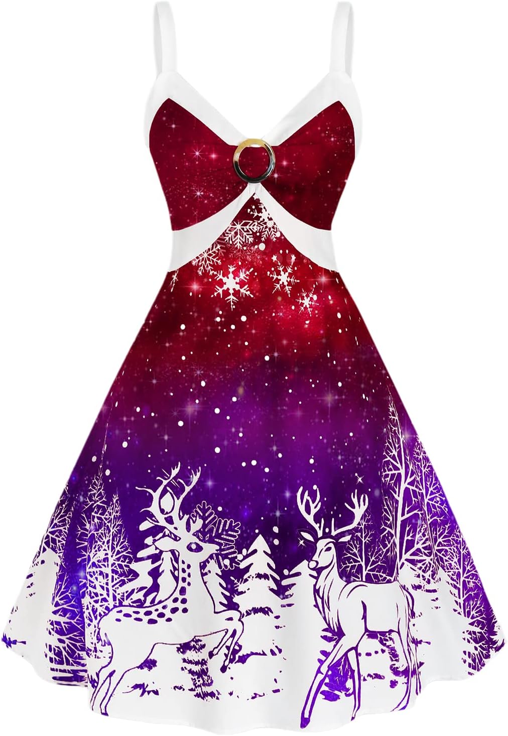 FEAPHYWomen's Vintage Christmas Dress Snowflake Print Sleeveless A-Line Party Midi Dress