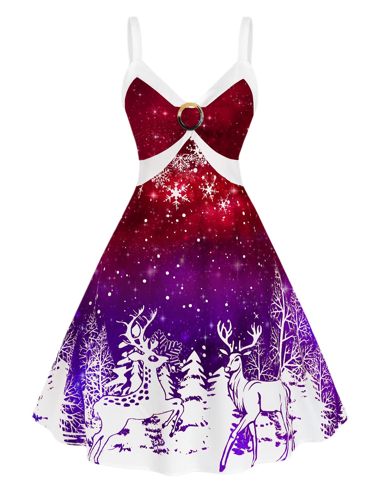 FEAPHYWomen's Vintage Christmas Dress Snowflake Print Sleeveless A-Line Party Midi Dress