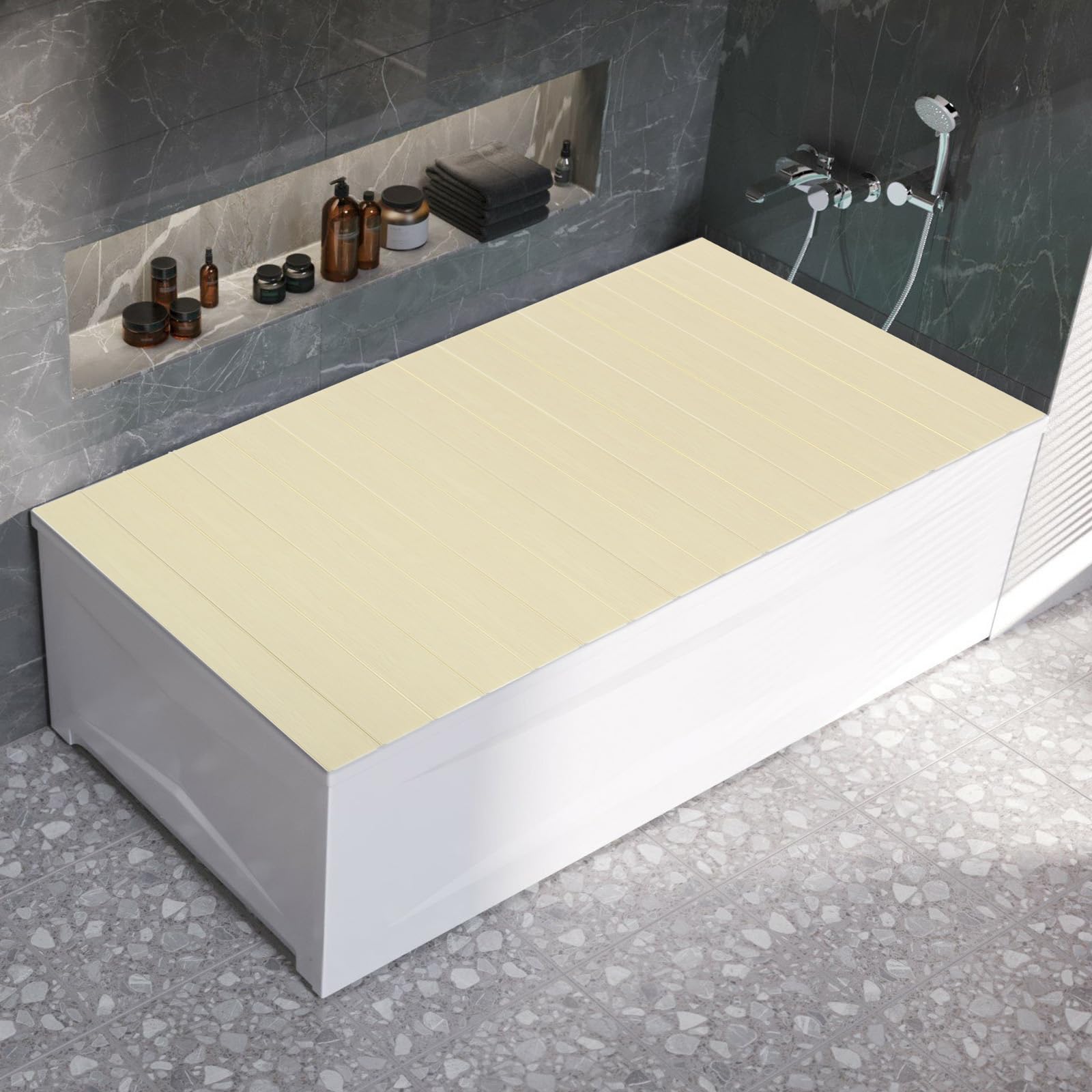 Housse de baignoire pliable, jaune, 170 x 75 cm, en PVC, capacité de charge jusqu'à 5 kg, couverture de baignoire moderne, pliable et peu encombrante, conservation de la chaleur et protection contre