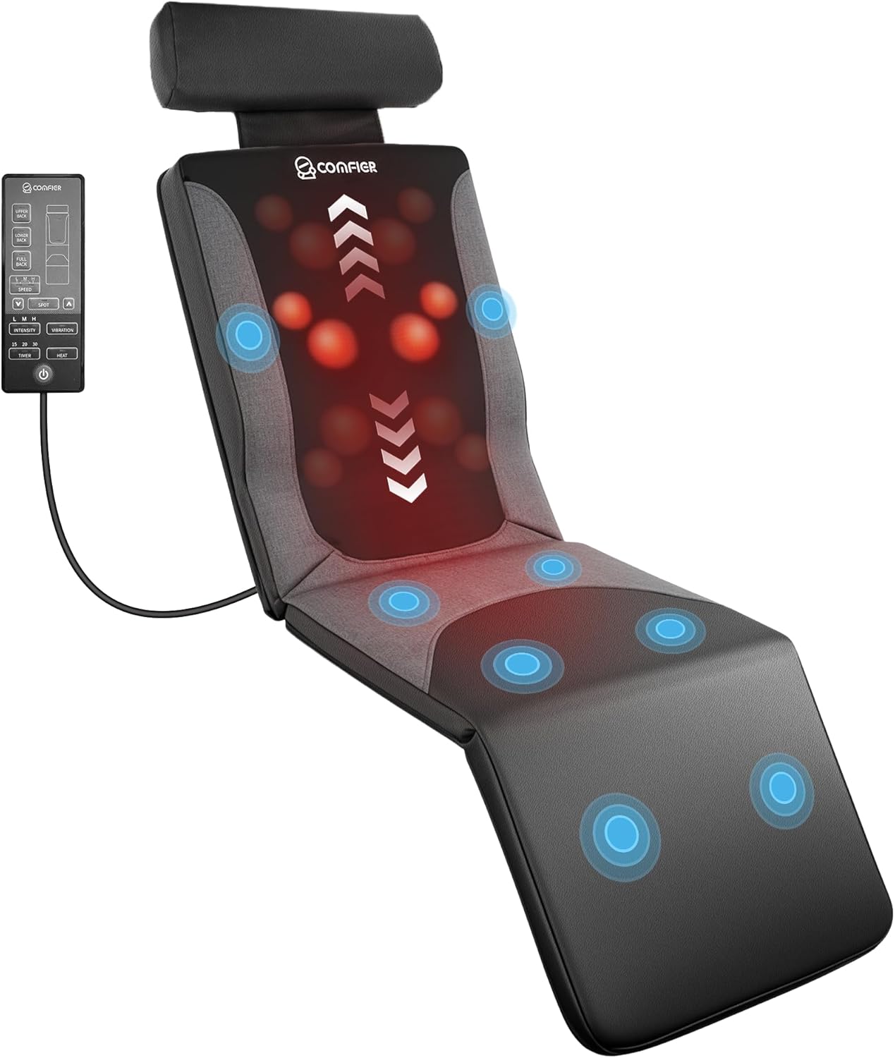 COMFIER Full Body Massage Mat with Heat, Shiatsu Back Massager for Pain Relief Deep Tissue Kneading & Vibration Heating Chair Massage Pad for Recliner, Sofa, Bed, Christmas Gifts for Men Women CF-3407