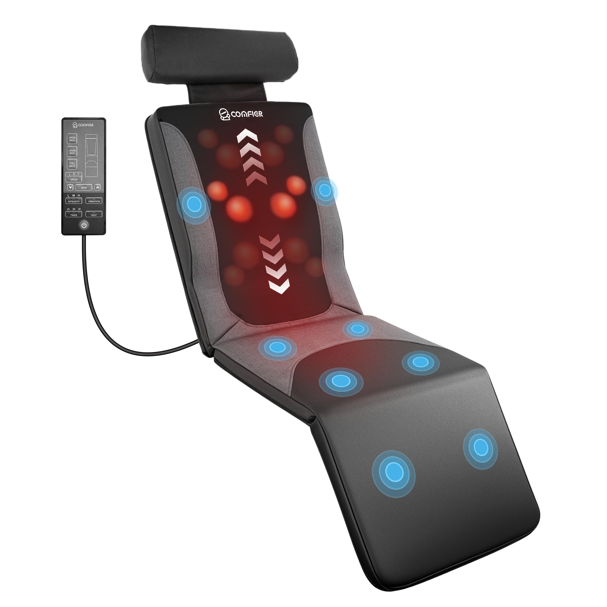 comfier full body massage mat with heat, shiatsu back massager for pain relief deep tissue kneading & vibration heating chair massage pad for recliner, sofa, bed