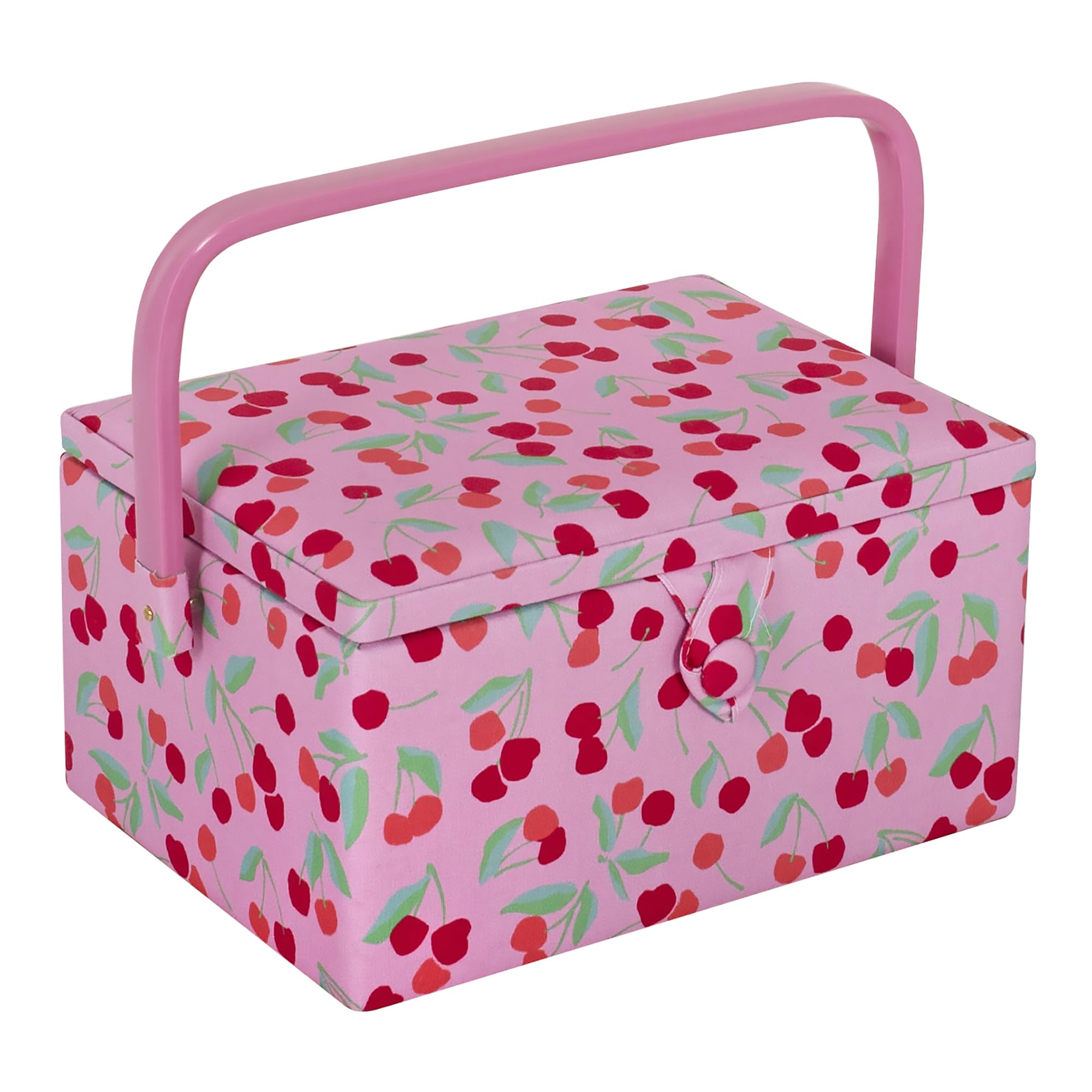 Hobby Gift Cherry Medium Sewing Box Organiser With Handle - Sewing Storage Box, Craft Storage Boxes With Compartments For Tools And Accessories - 18.5 X 25.5 X 14.5Cm,