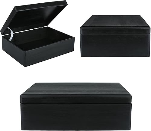Miniatura 5 de Caja de almacenamiento de madera negra XL con tapa con bisagras, 15.8 x 11.8 x 5.5 pulgadas (+-0.5), caja de regalo, documento de almacenamiento de