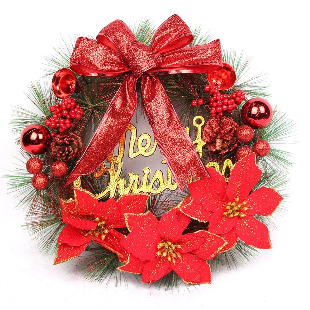 Uoaesr D 40Cm Large Christmas Wreath For Front Oor With Lights, Battery Powere Door Wreath, Pine Cones & Berries, Ideal Christmas Oor Ecorations, Xmas Wreath Garlan For Indoor & Outdoor (D)