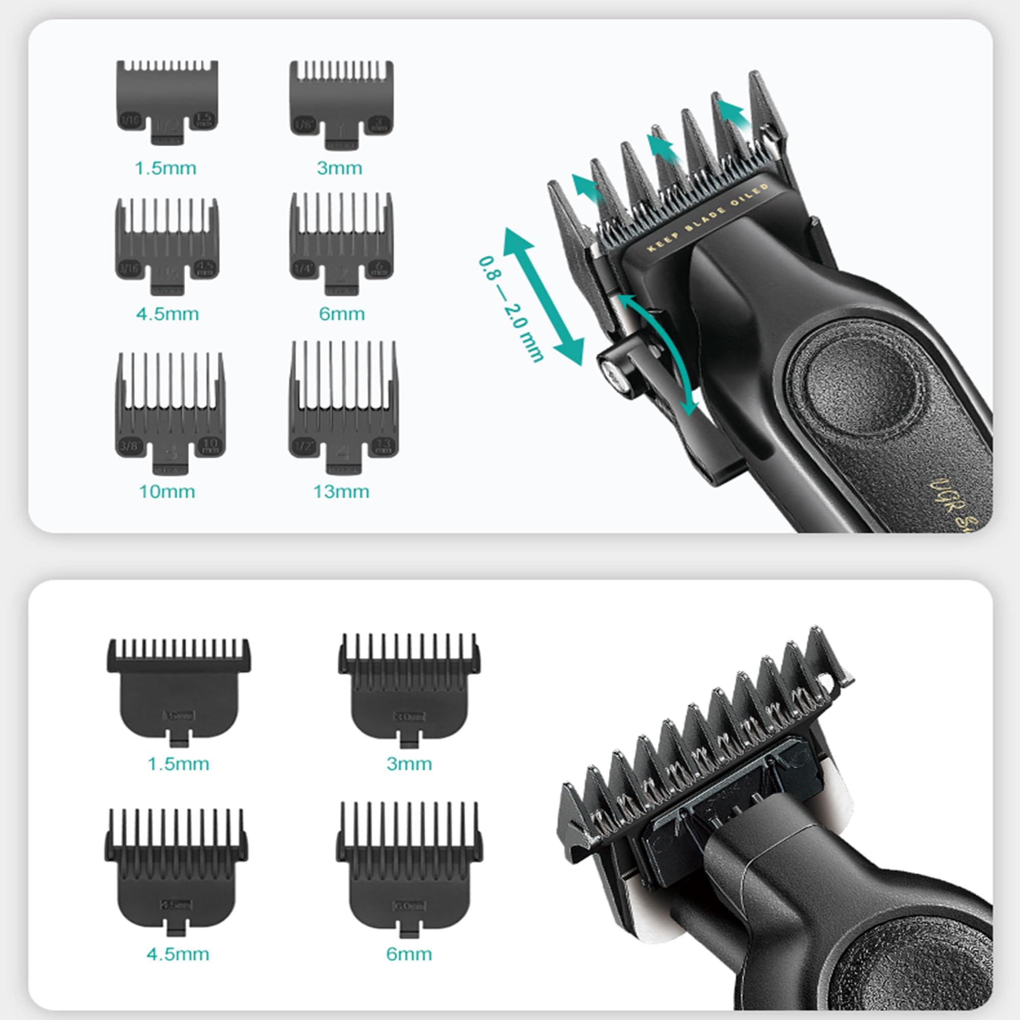 VGR 197 & 995 Juego de Maquina de Cortar Pelo Hombre, Indicadores LED | Inalámbrica Maquina Cortar Pelo Profesional Set con Cuchillas de Cerámica, Cortapelos Set con 10 Peines Para Cabello
