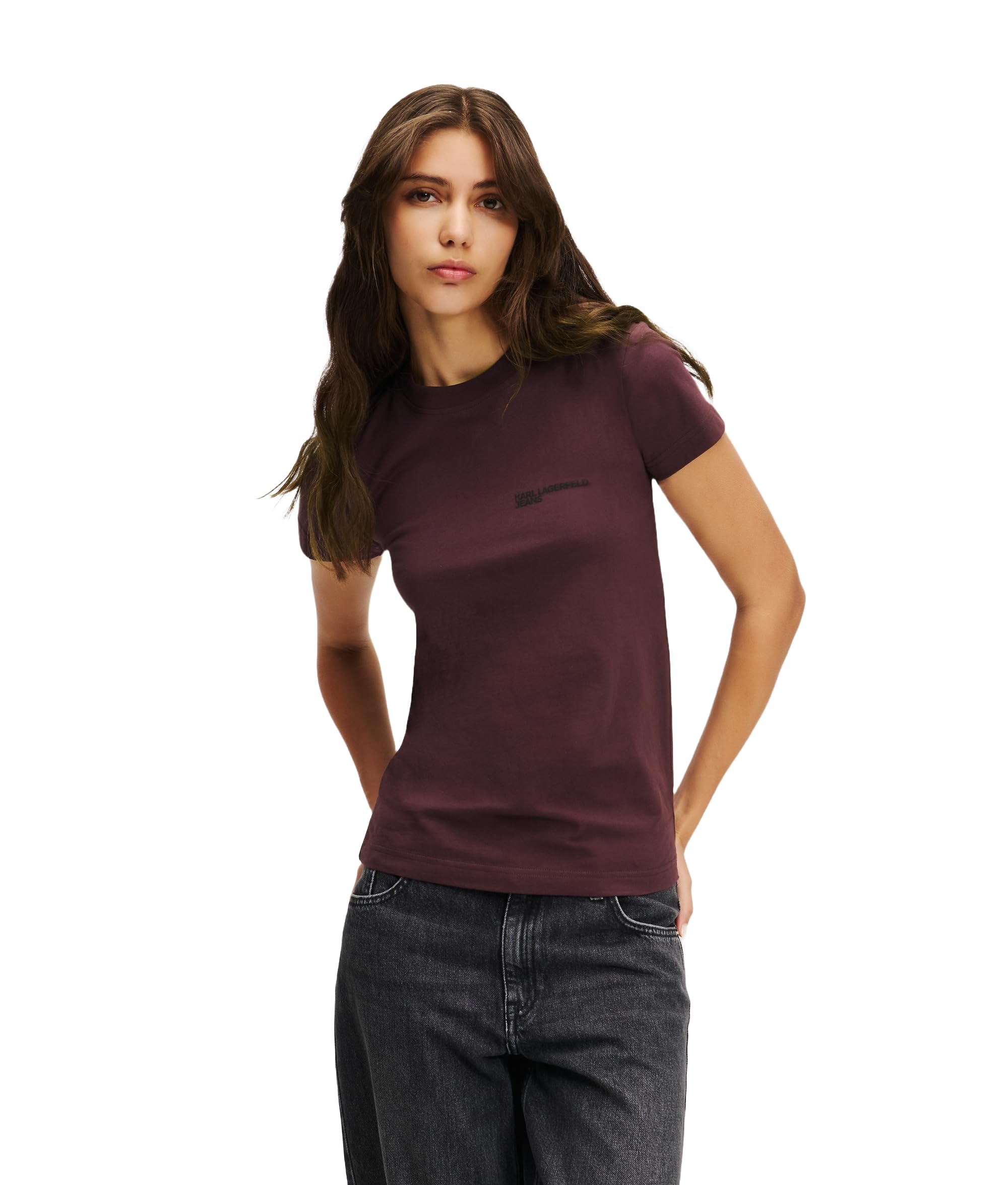KARL LAGERFELD JEANS Women Slim Fit T-Shirt Plum Perfect L