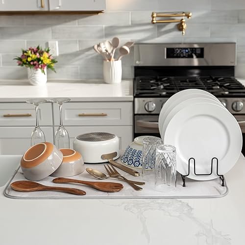 Miniatura 159 de S&T INC. Tapete de microfibra para secado de platos, reversible y absorbente para cocina, de 16 x 18 pulgadas, color negro