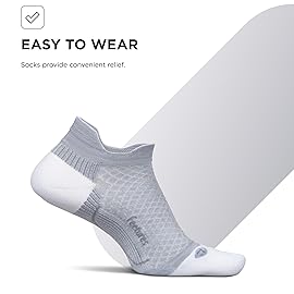 Feetures Plantar Fasciitis Relief Sock Light Cushion No Show Tab - Targeted Compression Sock for Women & Men - Medium, Gray (1 Pair)