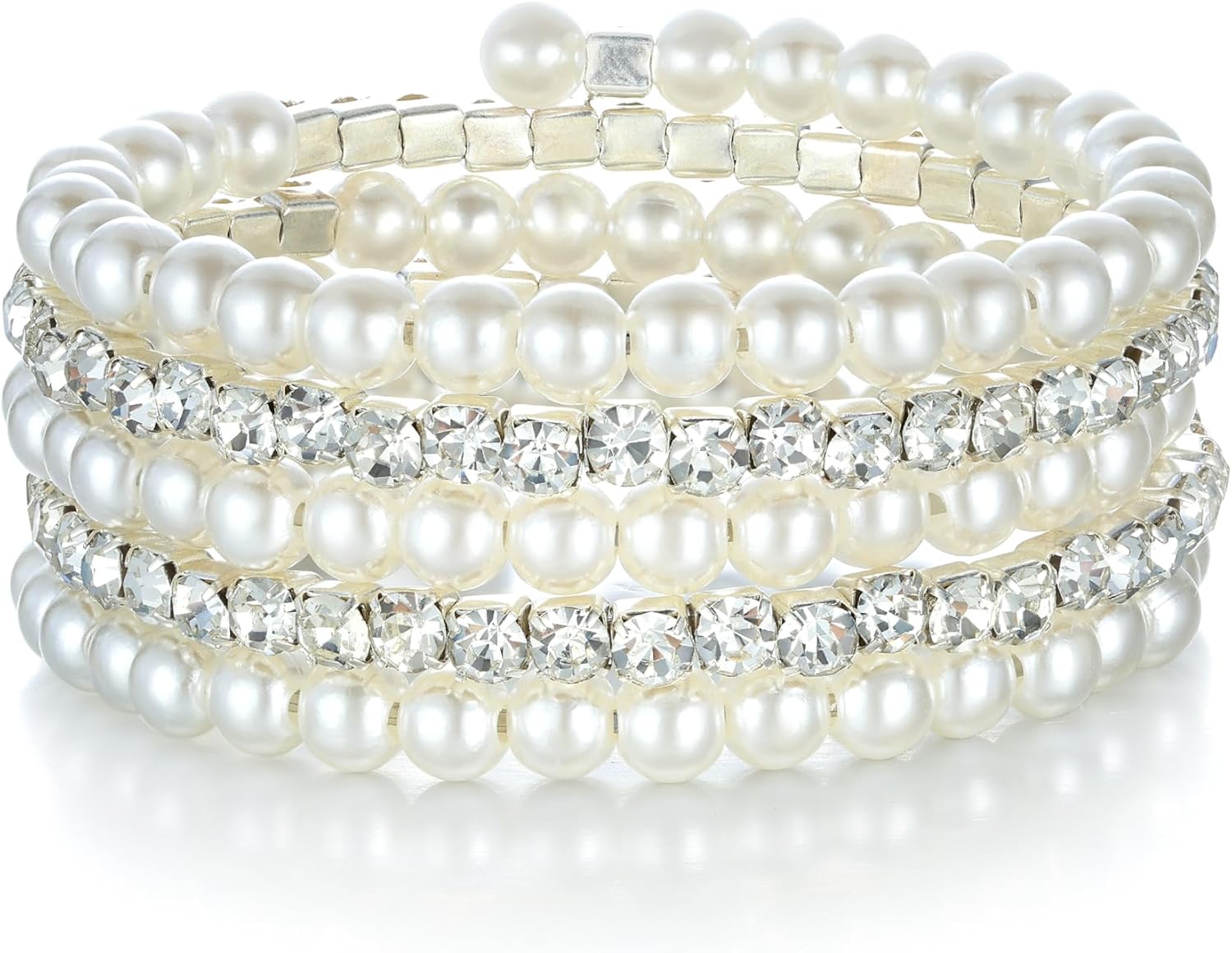 EVER FAITH Wedding Layers Cream Ivory Color Simulated Pearl Strand Bracelet Clear Austrian Crystal