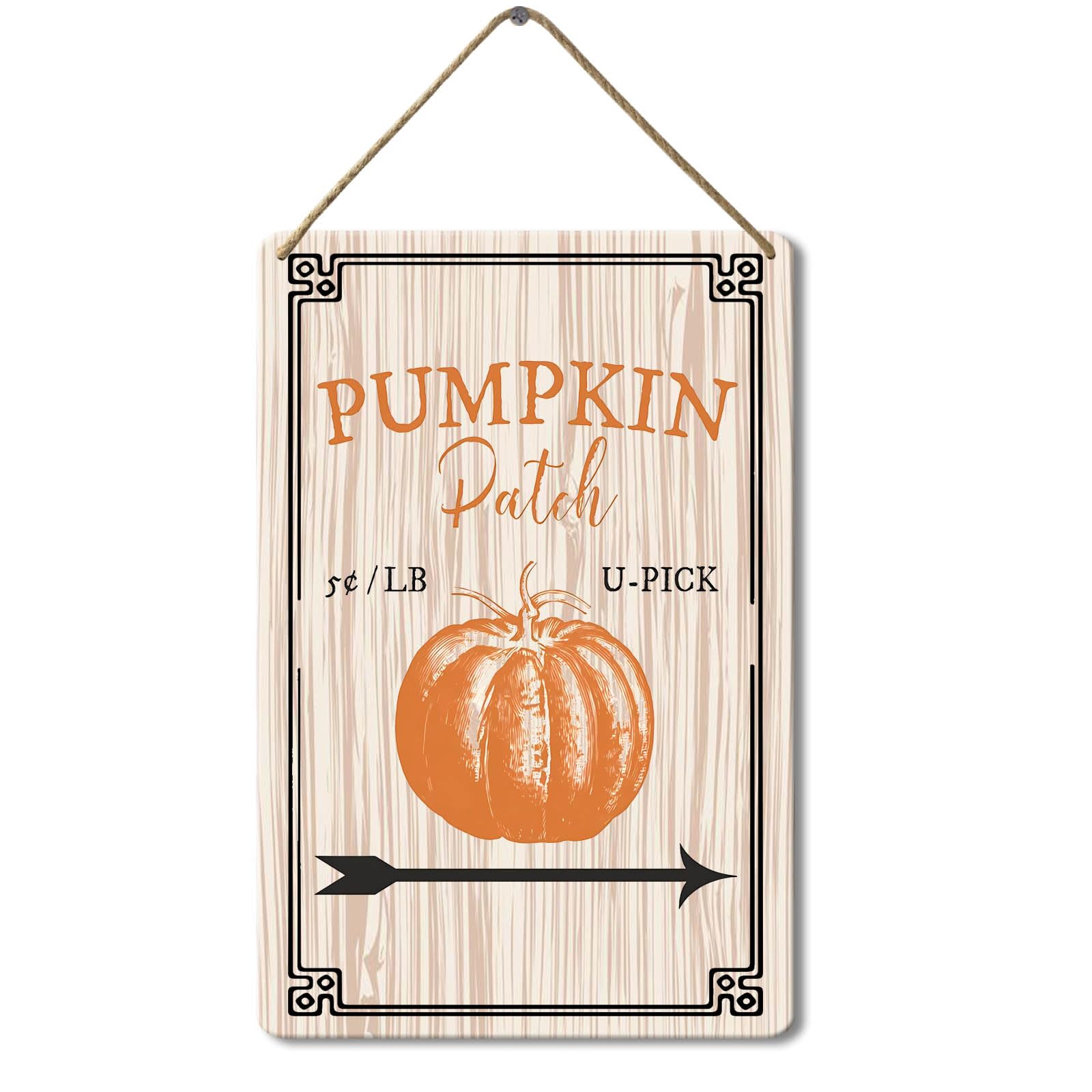 Pumpkin Patch Sign Wooden Hanging Wall Sign, 8x12 Inch, Wooden Pumpkin Sign