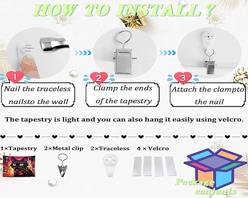 Miniatura 7 de QGHOT Tapiz de gato genial, tapiz de gato para colgar en la pared, diseño de graffiti ciberpunk, gato negro, tapiz de pared para adolescentes,