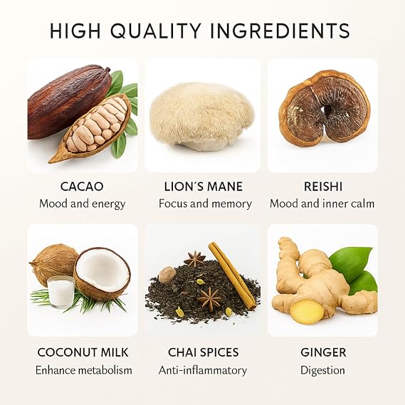 Vegan Hot Chocolate with Lion’s Mane & Reishi – Adaptogenic Mushroom Cacao Mix for Energy, Focus & Mood | Energizing Coffee Alternative – 30 Servings | Vegatox Soul Wake