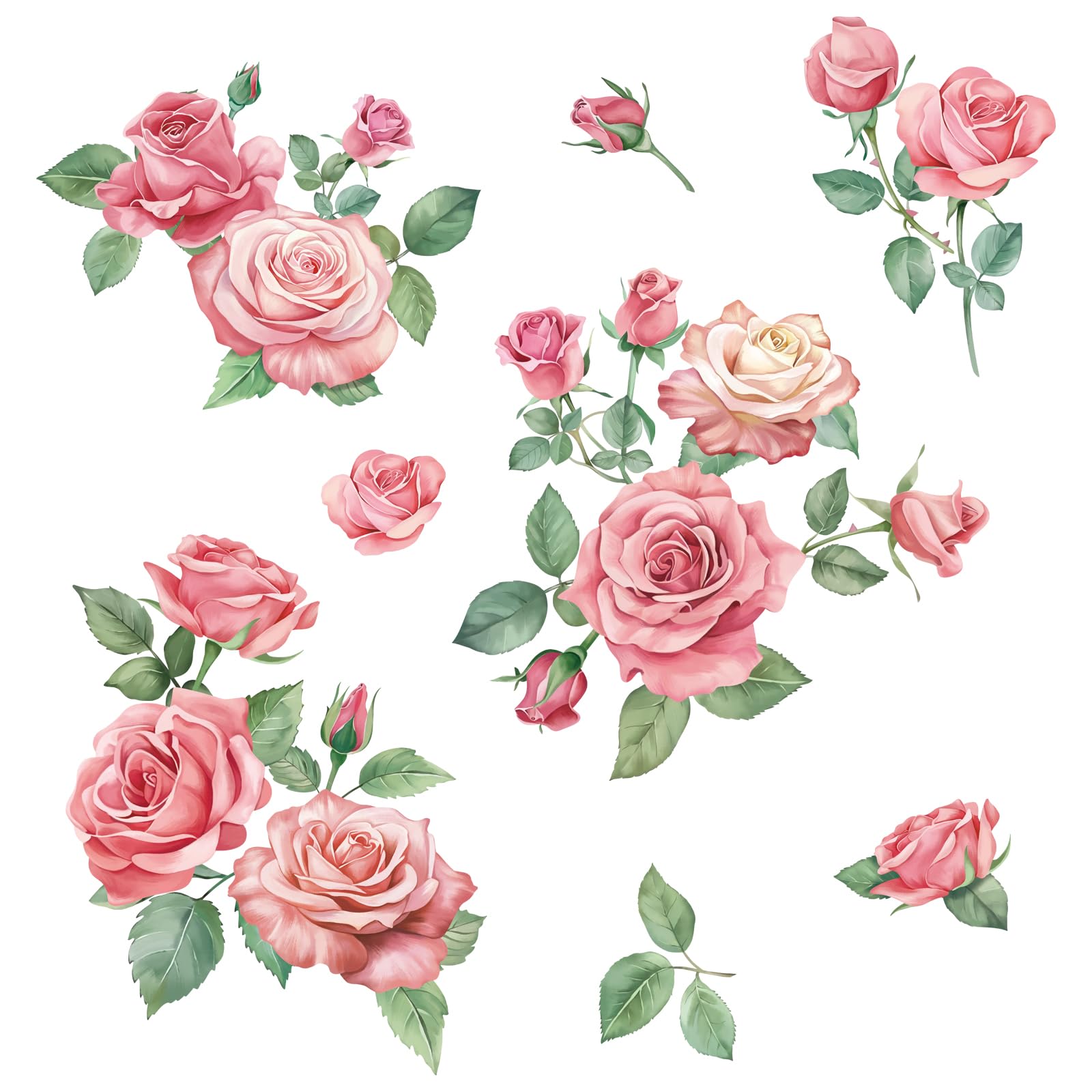 FUFUQUARE Watercolor Pink Rose Flowers Wall Stickers Blooming Floral Wall Art Decals Peel and Stick for Bedroom Living Room Nursery - Image 4
