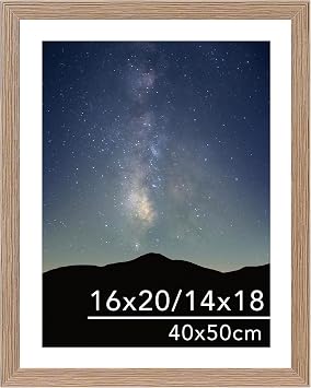 JCJMY 16x20 Picture Frame Rustic Brown with 14x18 Mat for 40 x 50cm Diamond Art Painting, Display Photo 14x18 with Mat or 16 x 20 Without Mat, Wall Hanging Large Frame with Plexiglass, Rustic Brown