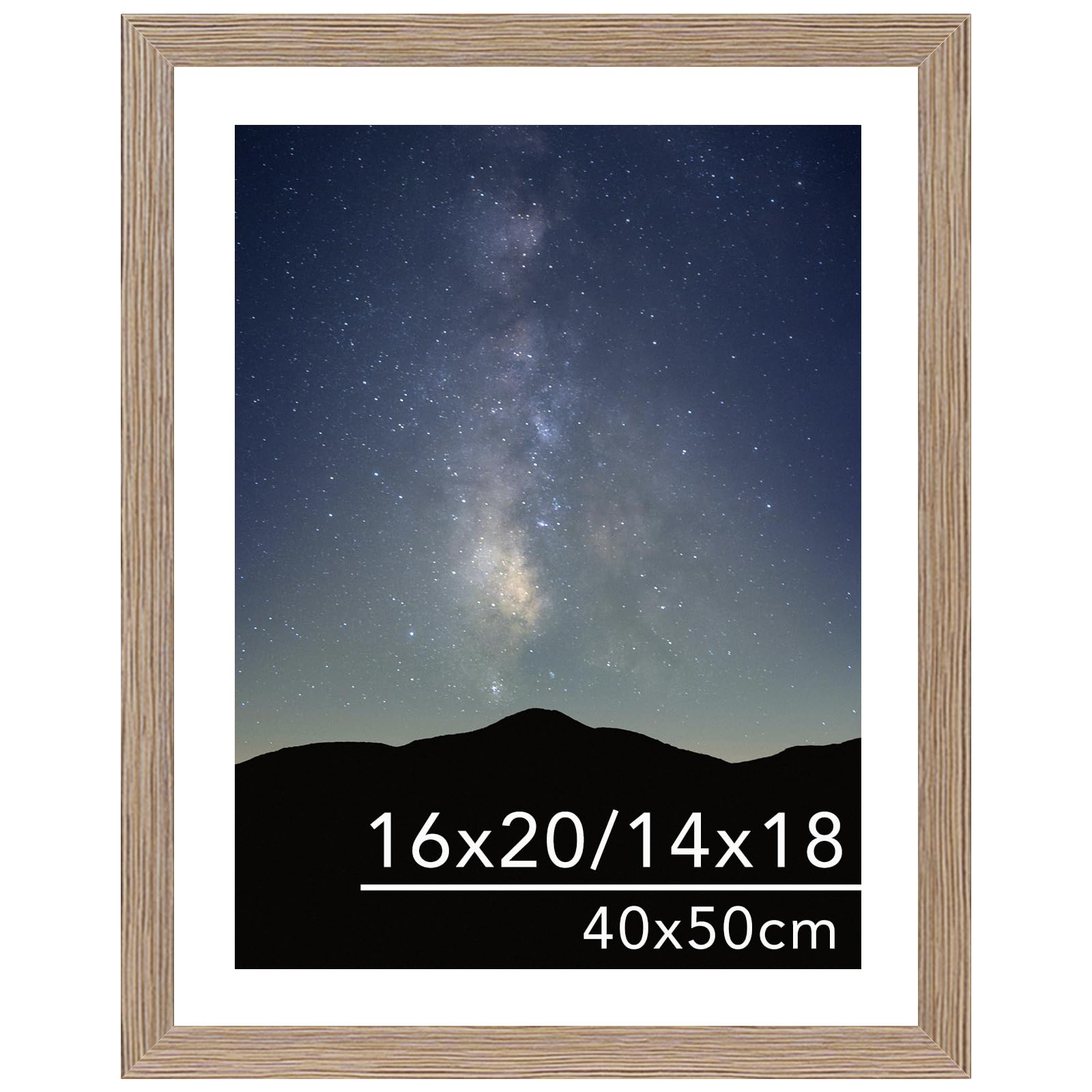 jcjmy 16x20 inches picture frame rustic brown with 14x18 mat for 40 x 50cm diamond art painting, display photo 14x18 with mat or 16 x 20 without mat, wall hanging large frame with plexiglass, rustic brown