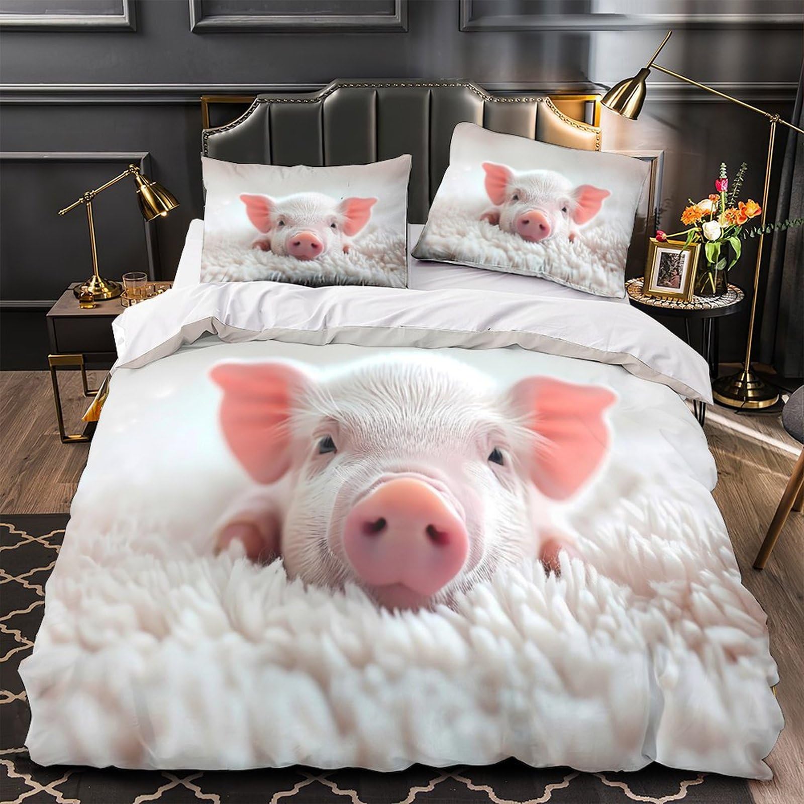 Parure de lit cochon 140x200cm en microfibre 3D ultra douce pour enfant
