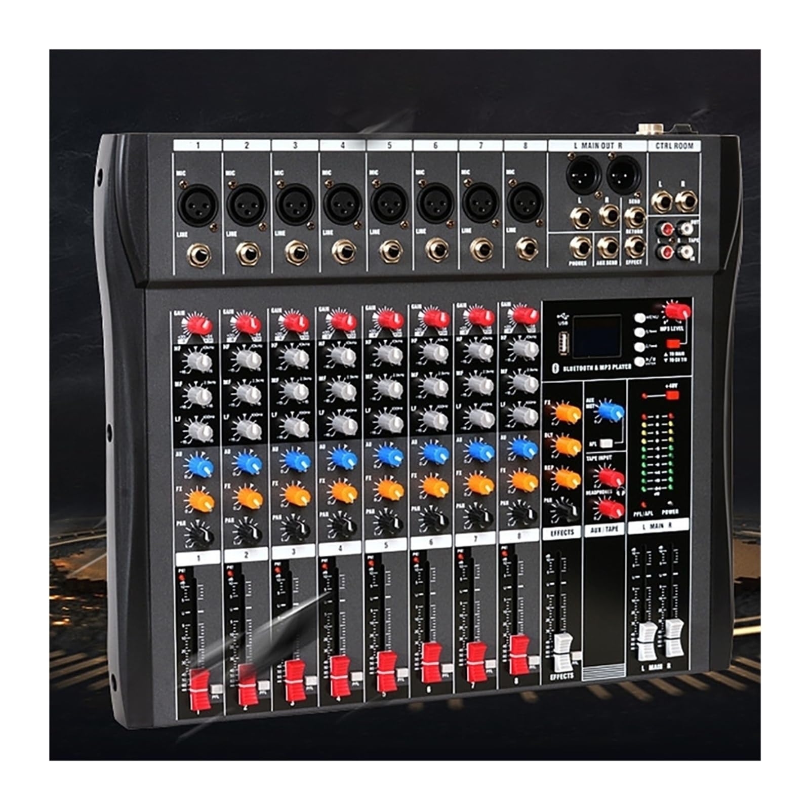 Mezclador de audio, Mezclador de sonido for DJ, controlador mesa, tarjeta interfaz, consolas digitales profesionales, equipo consola 8 canales Para karaoke en estudio