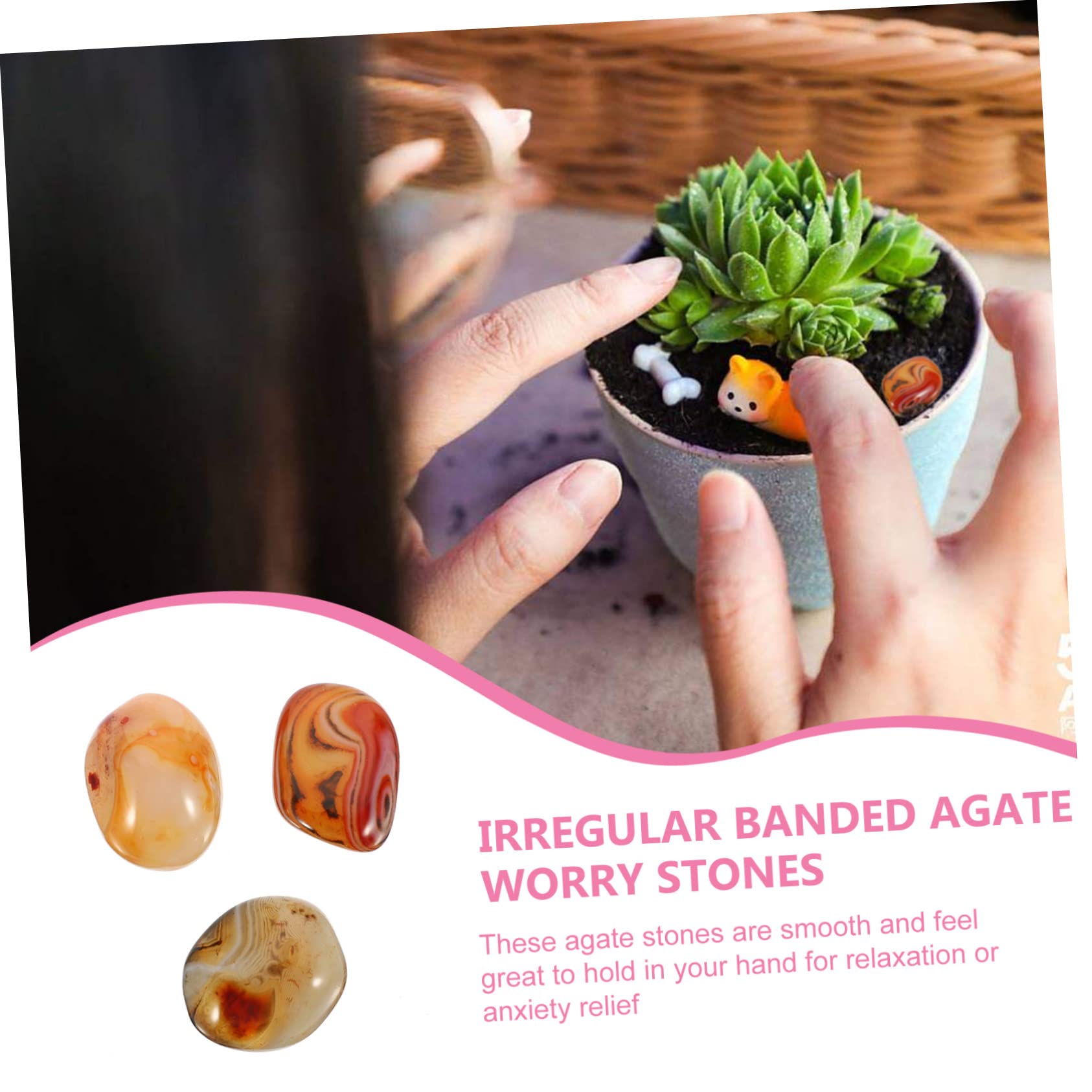 FOMIYES 3pcs Agate Stone Decor River Rocks Yoga Meditation Tumbled Crystal Fountain Stones Agates Worry Pocket Stone Crystals Healing Stone Sardonyx Pebble Agate Palm Stones to Heal Cactus