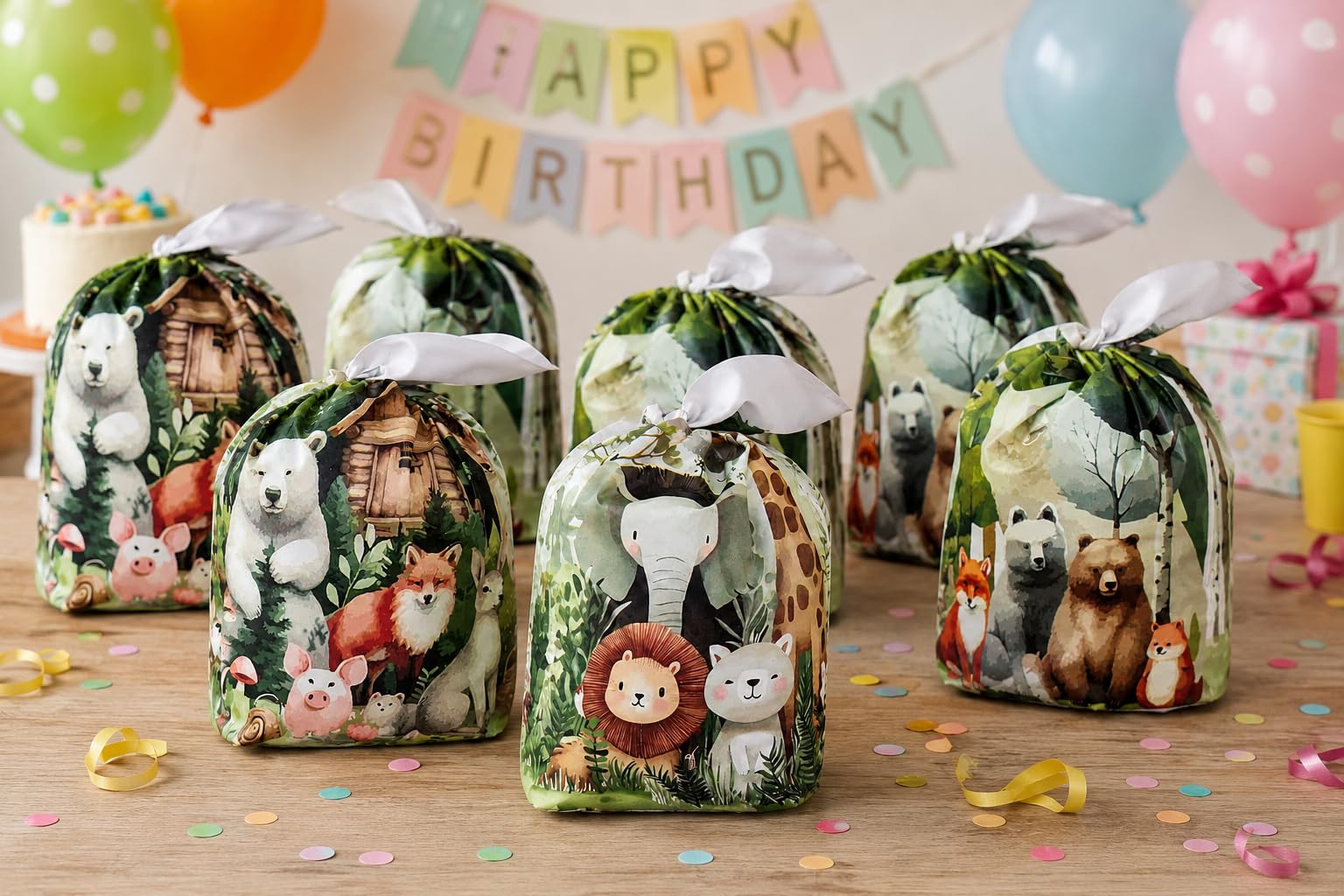 Chocozone Pack of 50 Guddy Bags Party Favor Bag Cookie Bag Chocolate Pouches Birthday Party Return Gift Bags (13.5cm*22cm) (Animals)-image-39