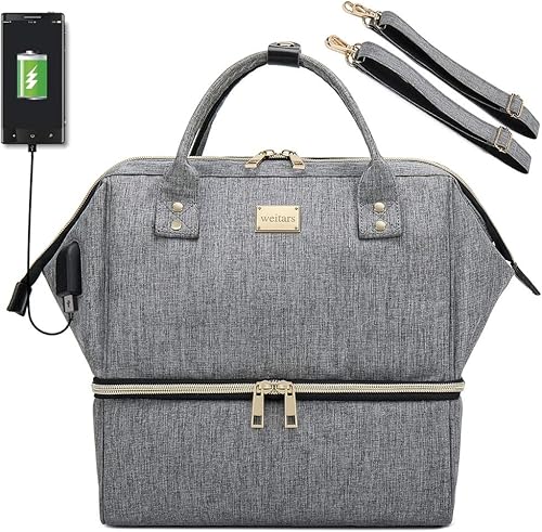 Weitars Bolsa de almuerzo para mujer, lonchera aislada de doble compartimento, diseño de gran apertura con correa para el hombro, mochila de