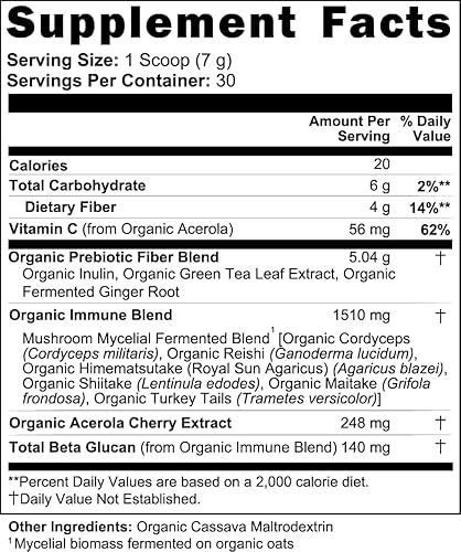 Miniatura 8 de Mezcla orgánica de hongos con fibra prebiótica, extracto de té verde y vitamina C para digestión, energía e inmunidad, 30 porciones