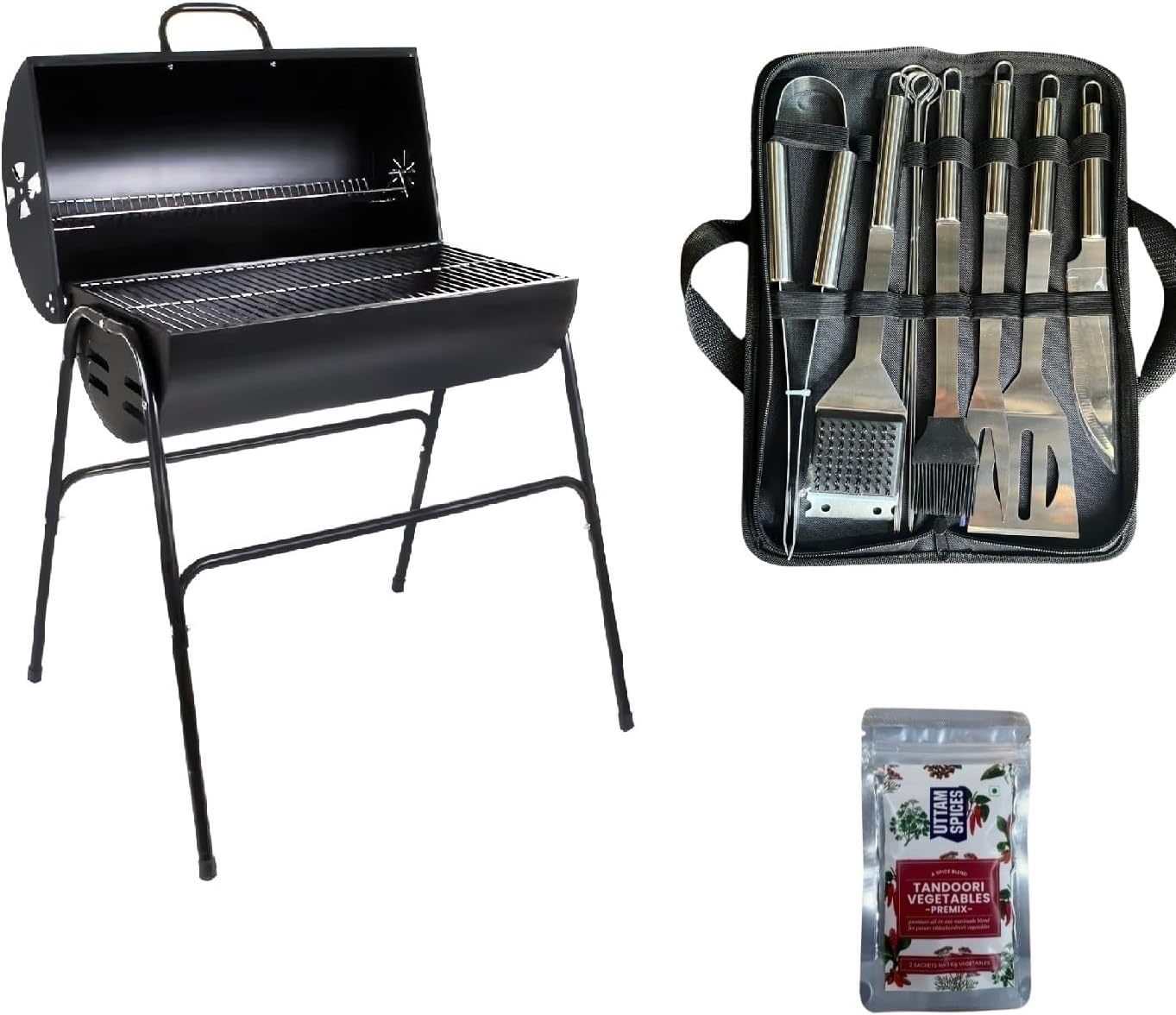 Grillbeat Drum Premium BBQ Grill for Indoor & Outdoor Cooking| Traveler Compact Foldable Tandoor Charcoal Barbeque Grill Set| Free Stand, Portable, Easy Assembly- (Black)